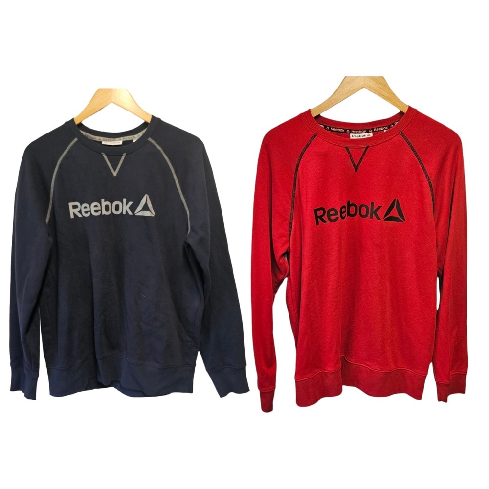 2 REEBOK Sweatshirt MEDIUM Crew Neck Sweater Big Logo Ladies Training Red & Blue